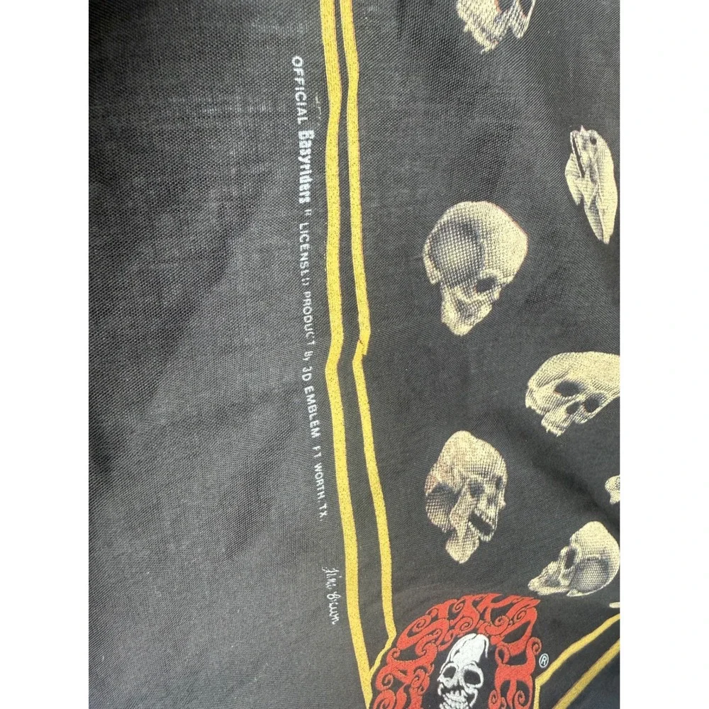 Vintage Easyriders Bandana 3D Emblem Skull Print Black Biker Kerchief Jim Brum